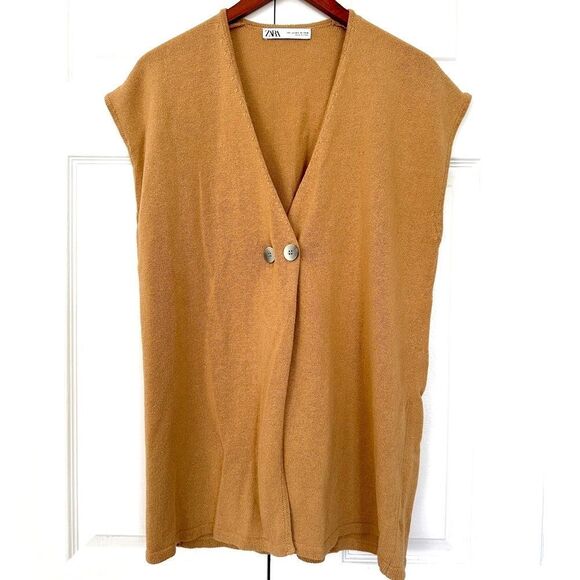 ZARA Sweater Rustic Knit Sleeveless Sweater Vest Camel Size XS - Size S - Picture 7 of 13